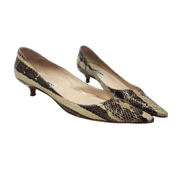 Jimmy Choo Snakeskin Embossed Leather Amelia Low Pumps Pointed Toe Kitten Heels - Picture 1 of 10